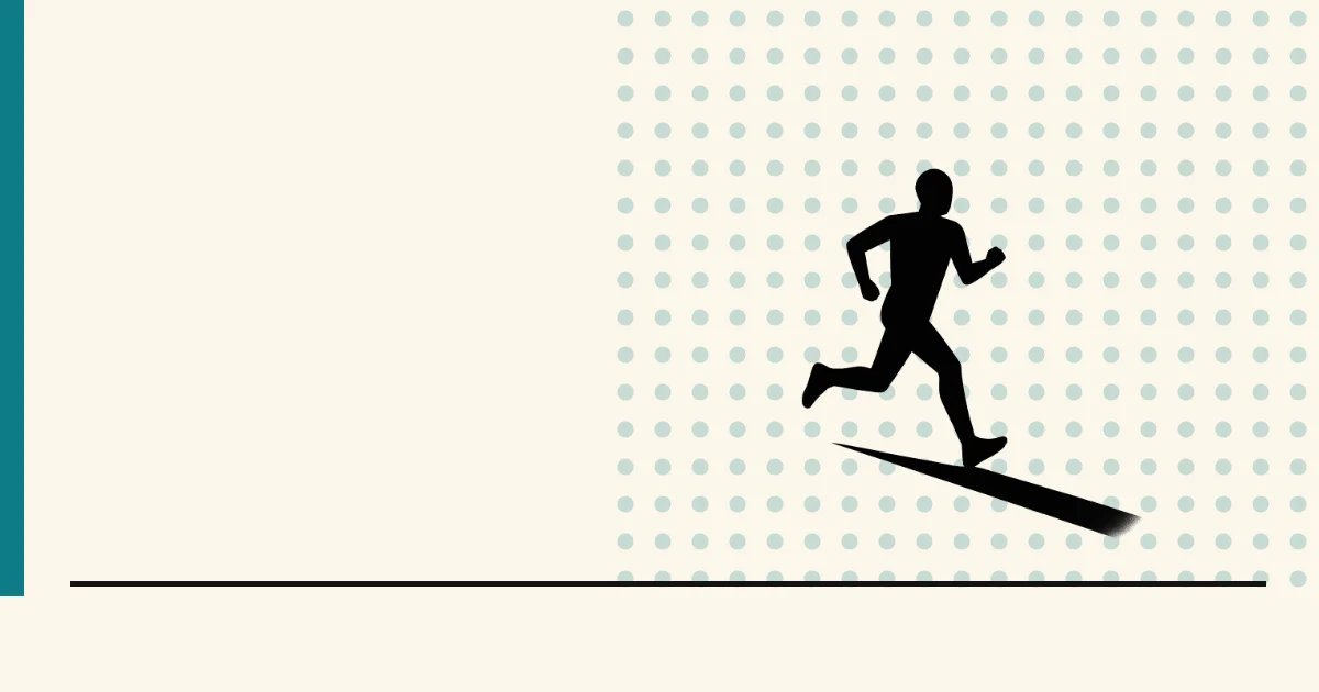 Flat black silhouette of a runner casting a long shadow — your only competition is you